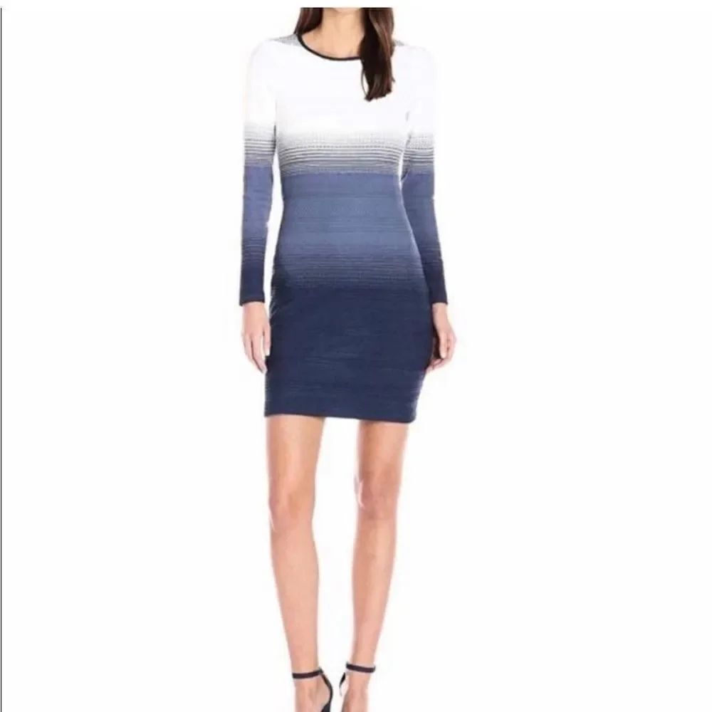Shoshanna White to Blue Ombré Textured Knit Long Sleeve Dress sz 4 NWOT